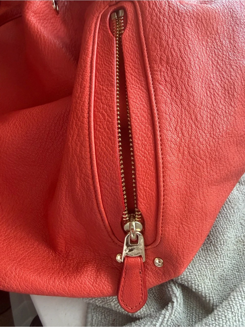 Coach Turnlock Tie Bucket Bag – Coral Pebbled Leather Drawstring Shoulder Bag